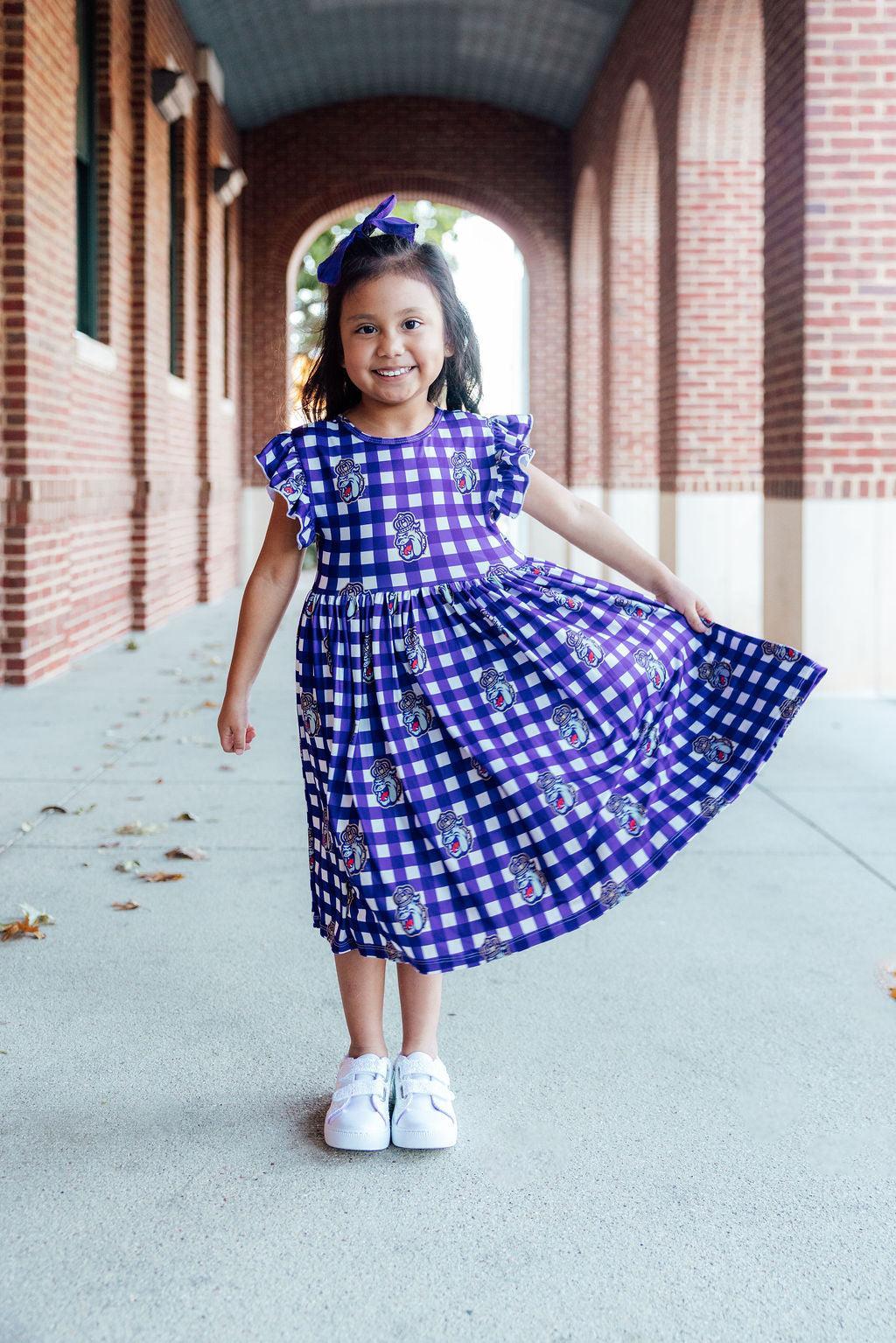 JMU Plaid Duke Dog Flutter Twirl  Dress - Aaria Tees Aaria Tees