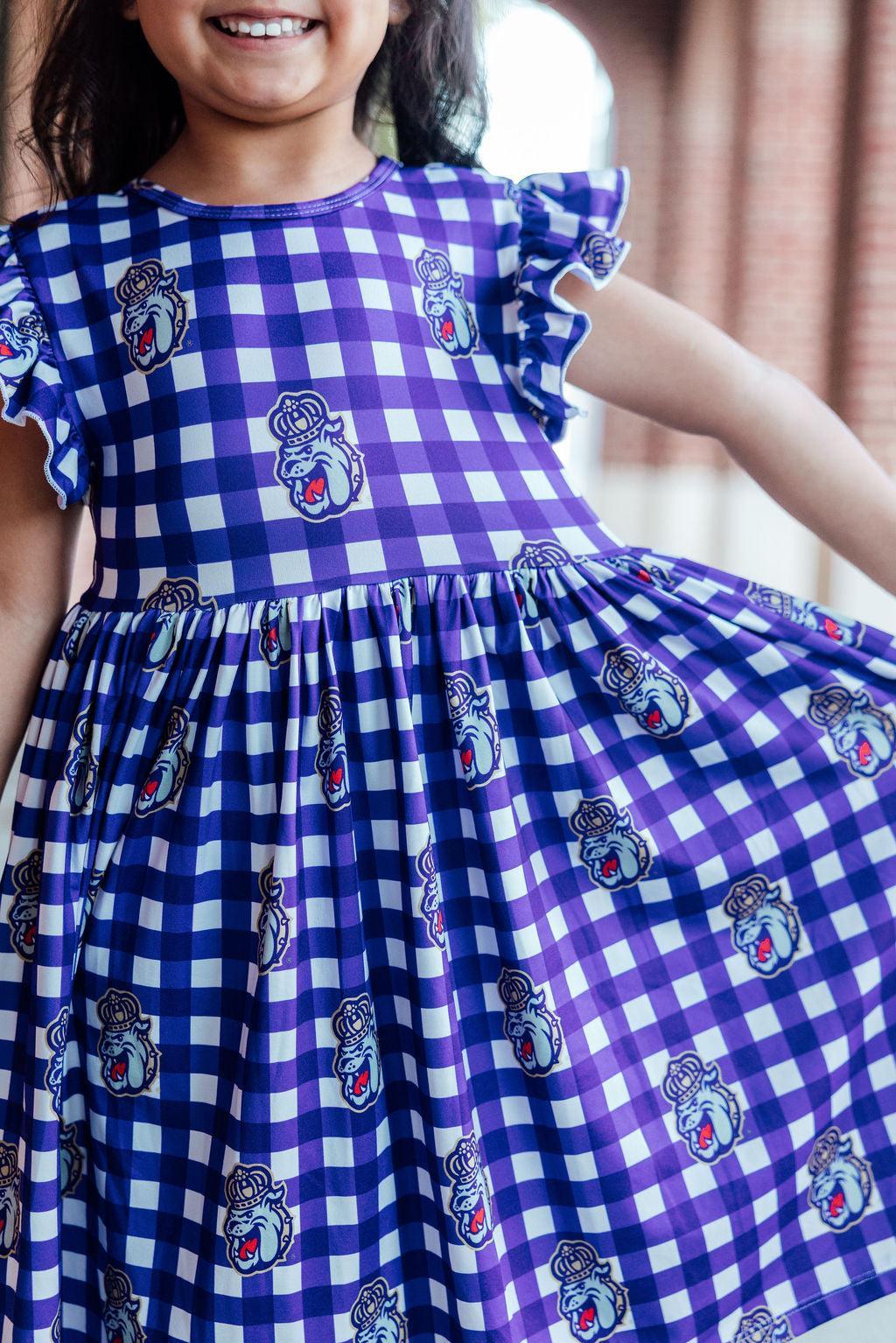JMU Plaid Duke Dog Flutter Twirl  Dress - Aaria Tees