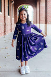 JMU Purple Duke Dog 3/4 Sleeve Pocket Twirl Dress - Aaria Tees Aaria Tees