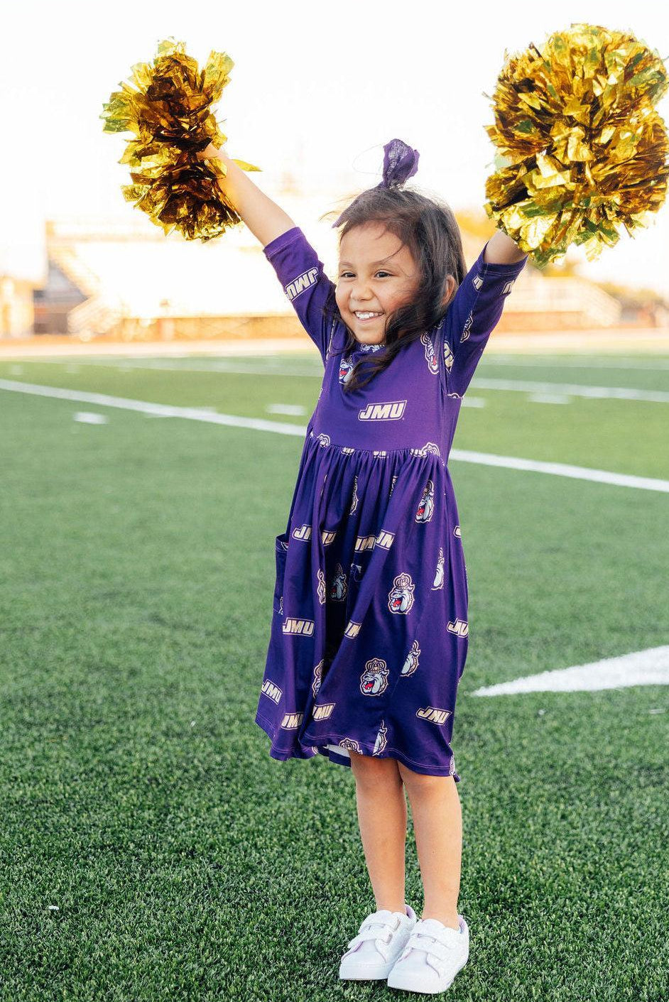 JMU Purple Duke Dog 3/4 Sleeve Pocket Twirl Dress - Aaria Tees