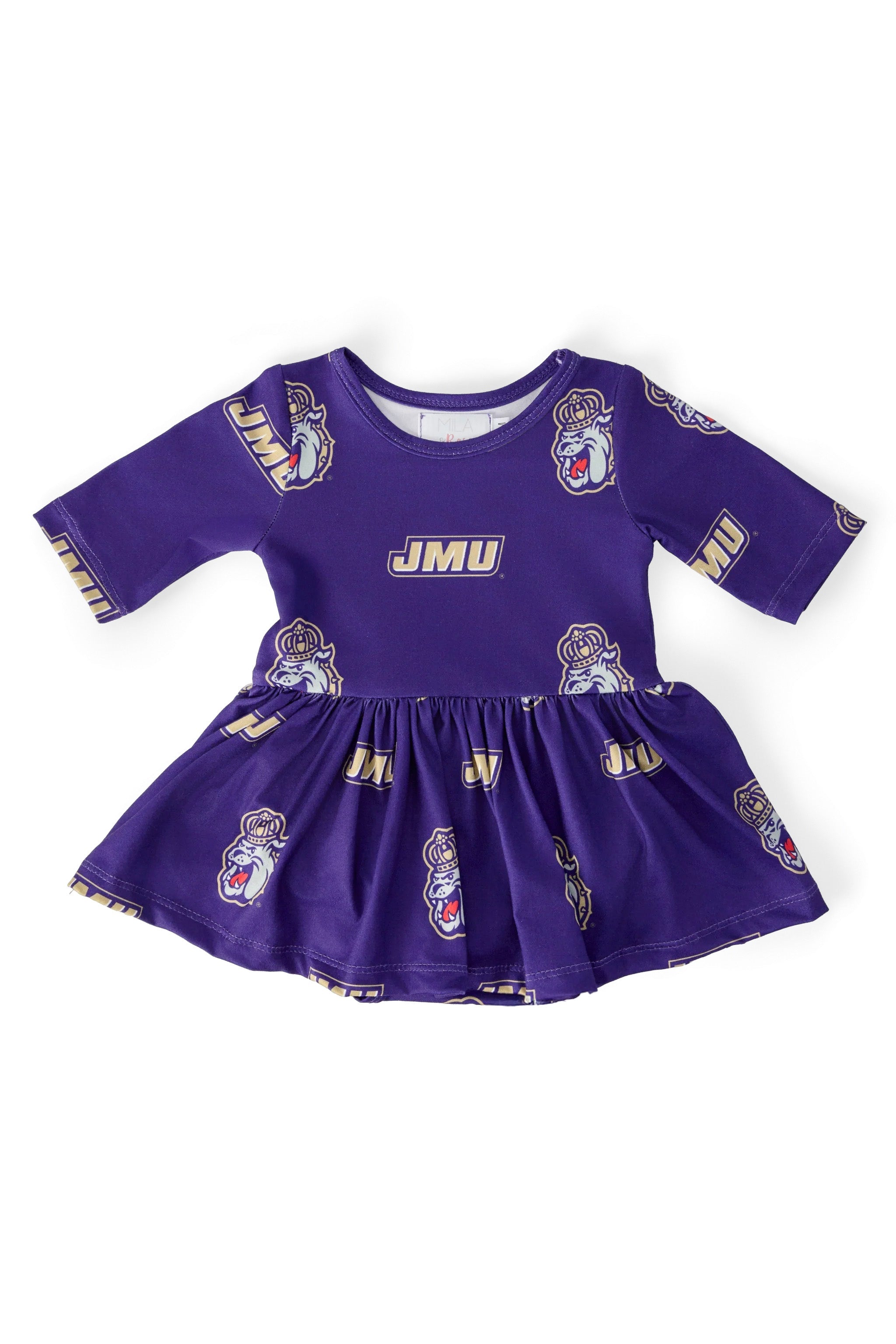 JMU Purple Duke Dog 3/4 Sleeve Twirl Bodysuit - Aaria Tees Aaria Tees