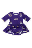 JMU Purple Duke Dog 3/4 Sleeve Twirl Bodysuit - Aaria Tees Aaria Tees