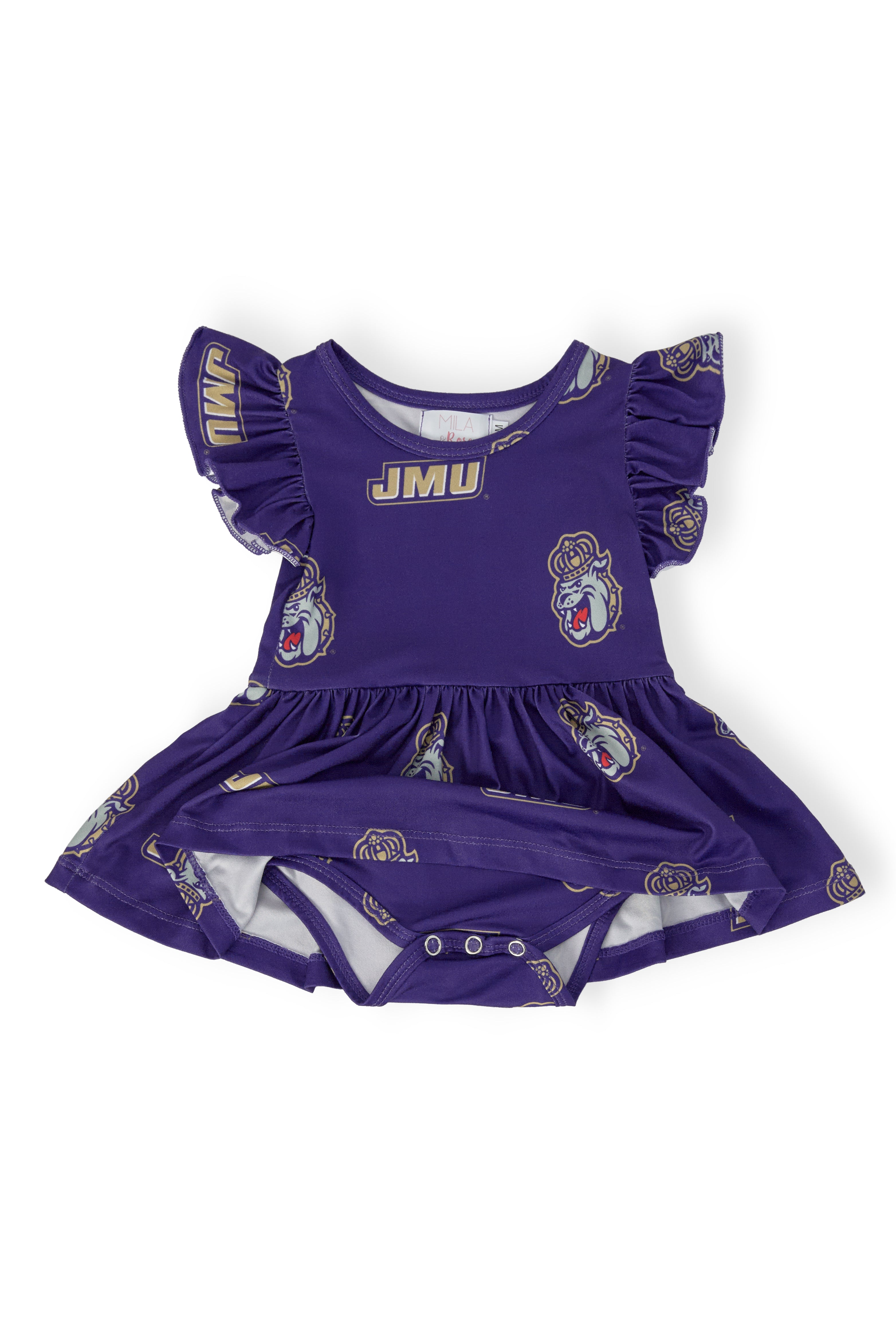 JMU Purple Duke Dog Flutter Twirl Bodysuit - Aaria Tees Aaria Tees