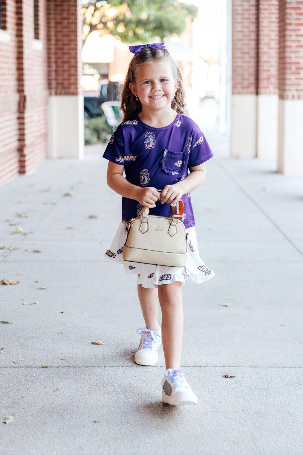 JMU Purple Duke Dog Ruffle Pocket Tee - Aaria Tees Aaria Tees