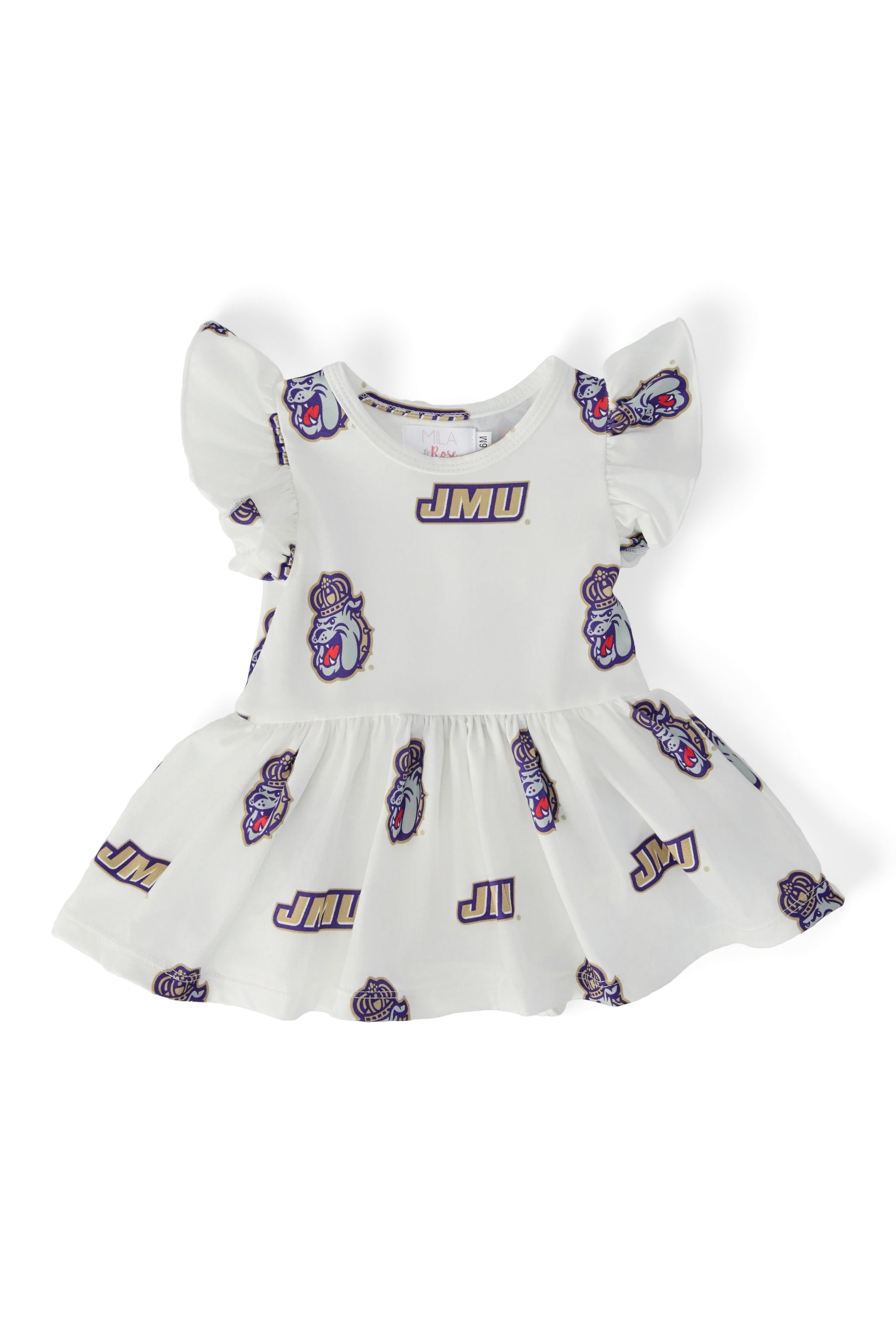JMU White Duke Dog Flutter Twirl Bodysuit - Aaria Tees Aaria Tees