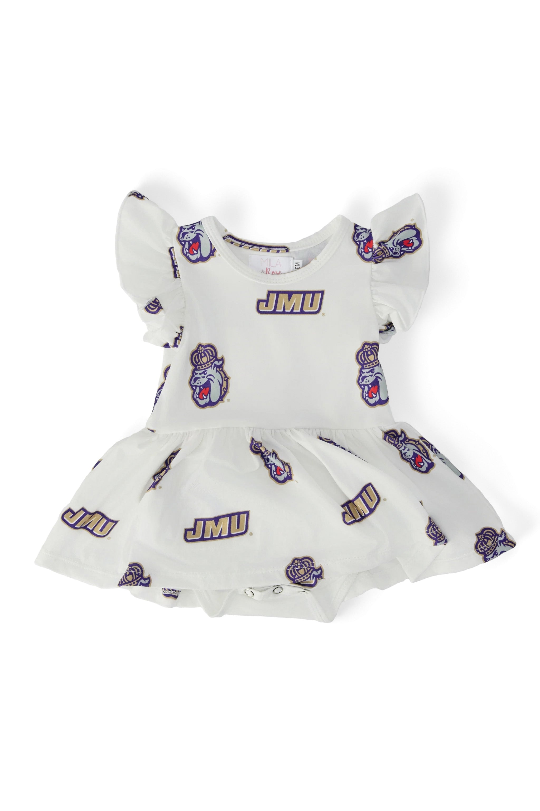 JMU White Duke Dog Flutter Twirl Bodysuit - Aaria Tees Aaria Tees