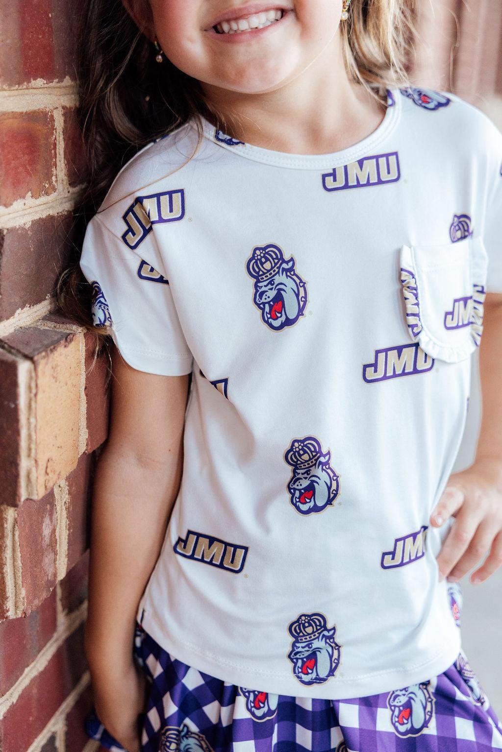 JMU White Duke Dog Ruffle Pocket Tee - Aaria Tees Aaria Tees