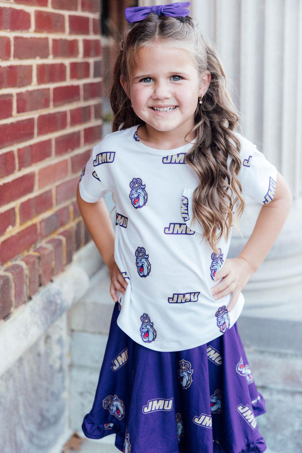 JMU White Duke Dog Ruffle Pocket Tee - Aaria Tees Aaria Tees
