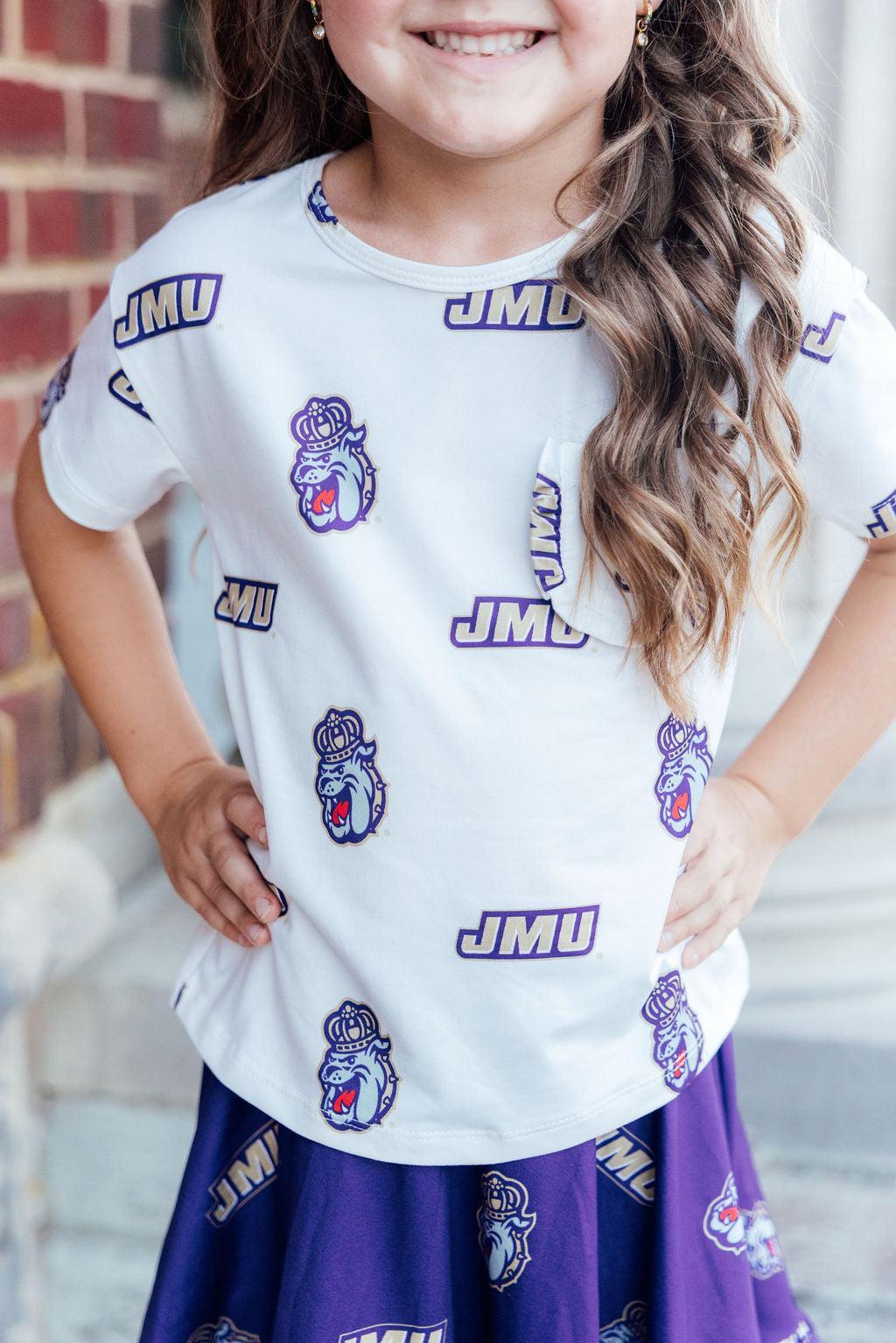 JMU White Duke Dog Ruffle Pocket Tee - Aaria Tees Aaria Tees