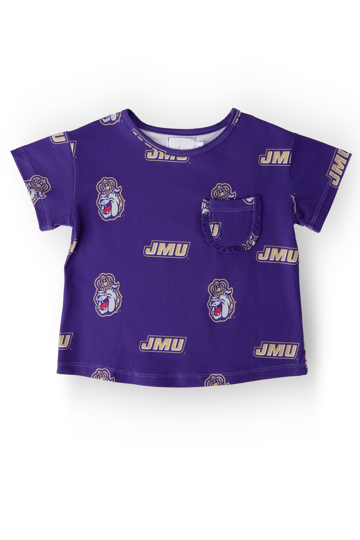 JMU Purple Duke Dog Ruffle Pocket Tee - Aaria Tees