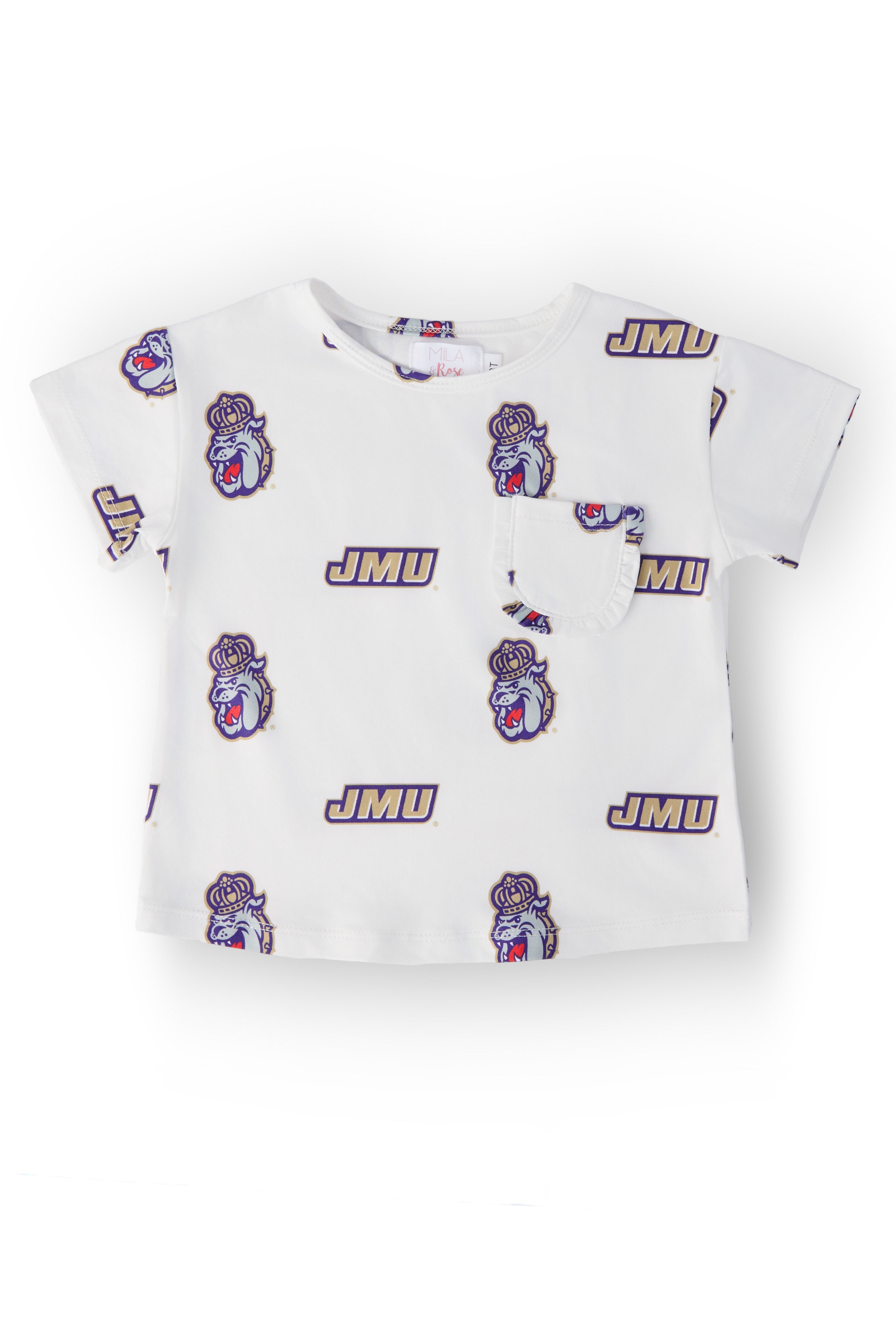 JMU White Duke Dog Ruffle Pocket Tee - Aaria Tees Aaria Tees