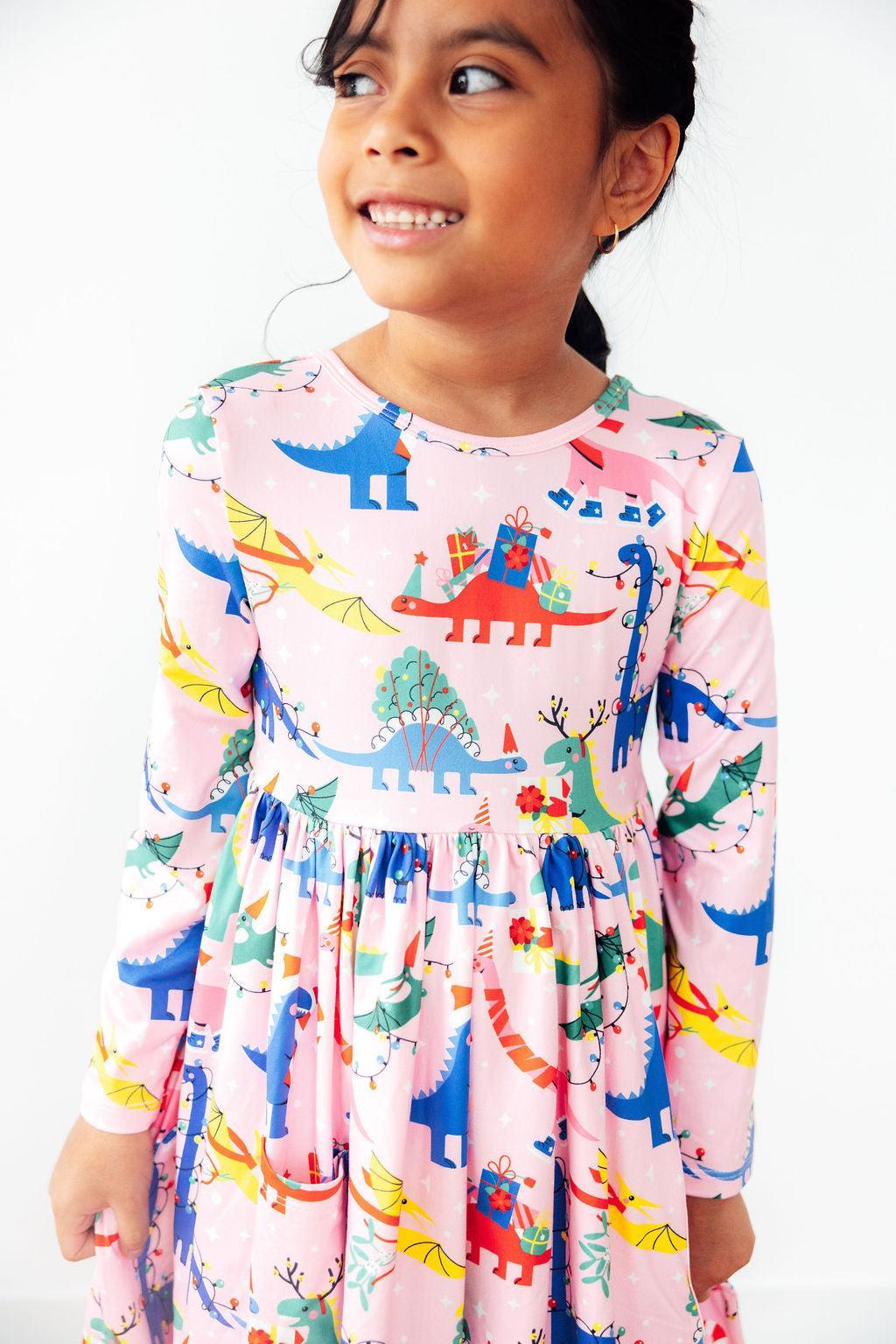 Jingle Saurus L/S Pocket Twirl Dress - Aaria Tees Aaria Tees
