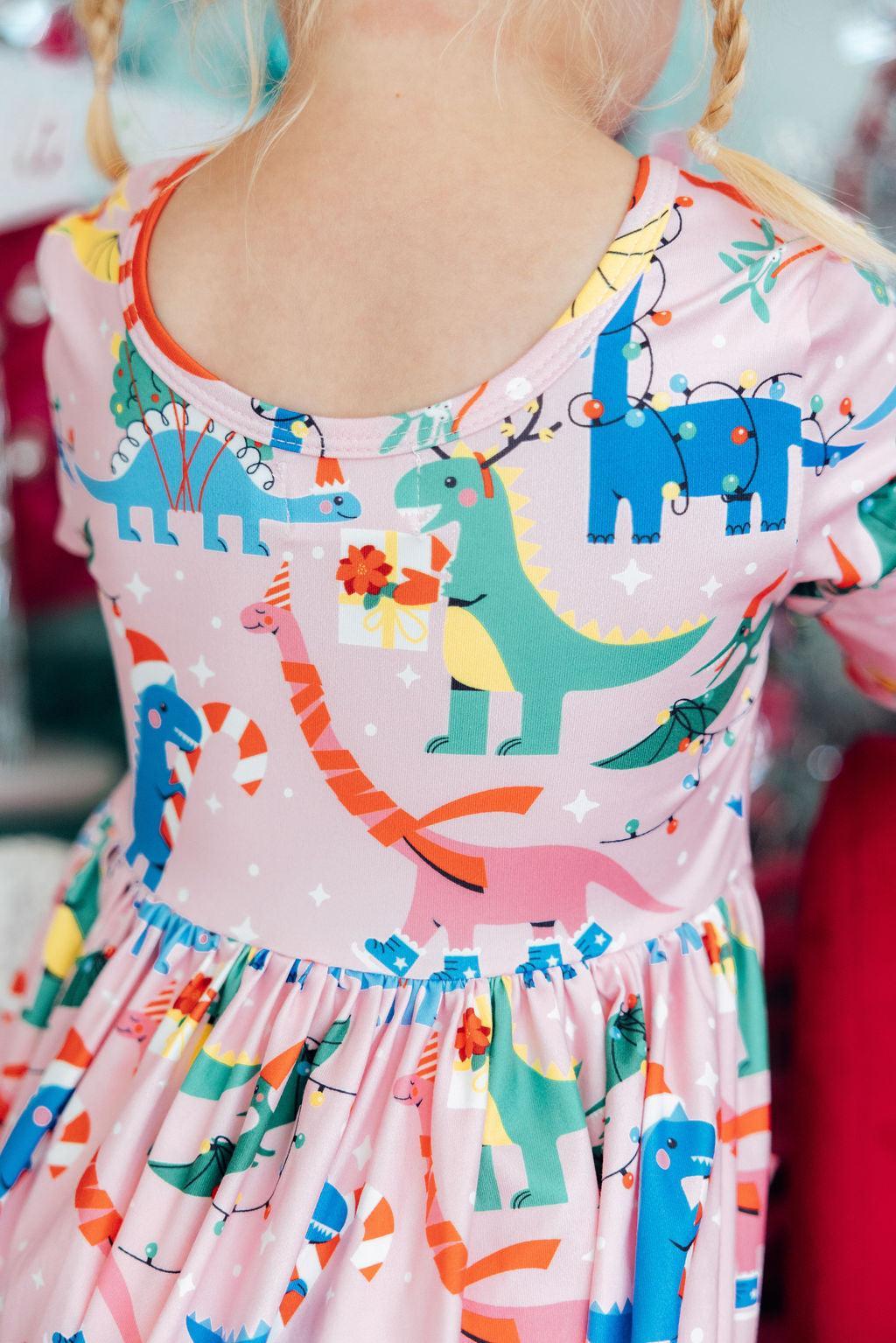 Jingle Saurus L/S Pocket Twirl Dress - Aaria Tees Aaria Tees