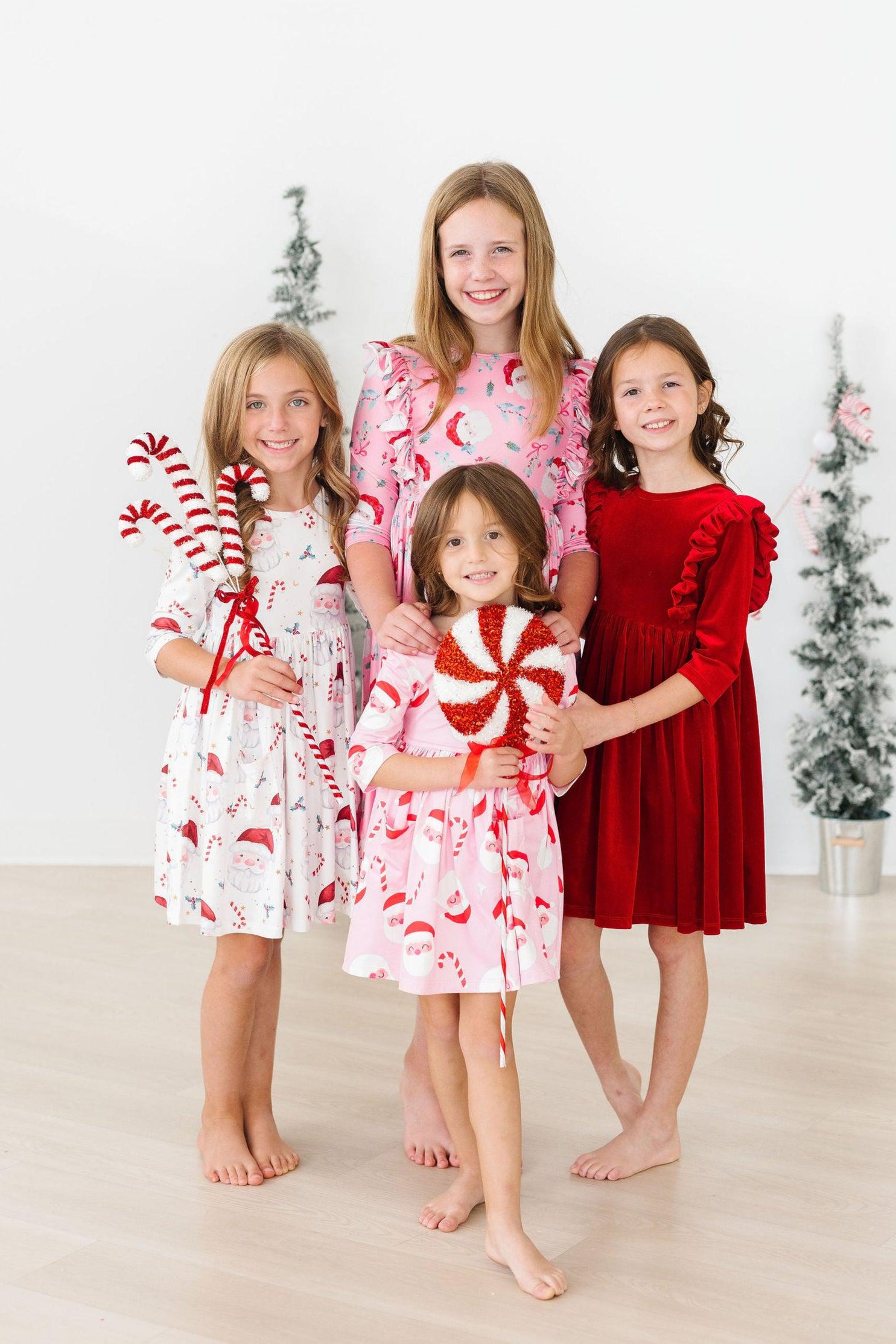 Jolly Old Saint Nick 3/4 Sleeve Ruffle Twirl Dress - Aaria Tees Aaria Tees