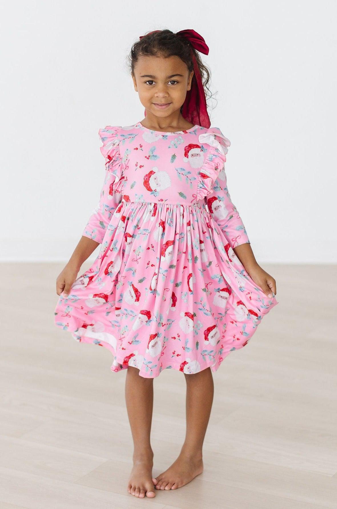Jolly Old Saint Nick 3/4 Sleeve Ruffle Twirl Dress - Aaria Tees Aaria Tees