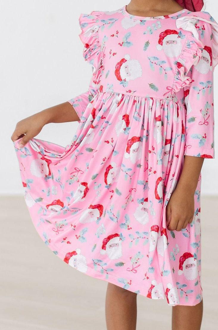 Jolly Old Saint Nick 3/4 Sleeve Ruffle Twirl Dress - Aaria Tees Aaria Tees