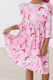 Jolly Old Saint Nick 3/4 Sleeve Ruffle Twirl Dress - Aaria Tees Aaria Tees