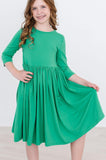 Kelly Green 3/4 Sleeve Pocket Twirl Dress - Aaria Tees Aaria Tees
