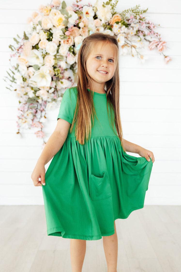Kelly Green S/S Pocket Twirl Dress - Aaria Tees Aaria Tees