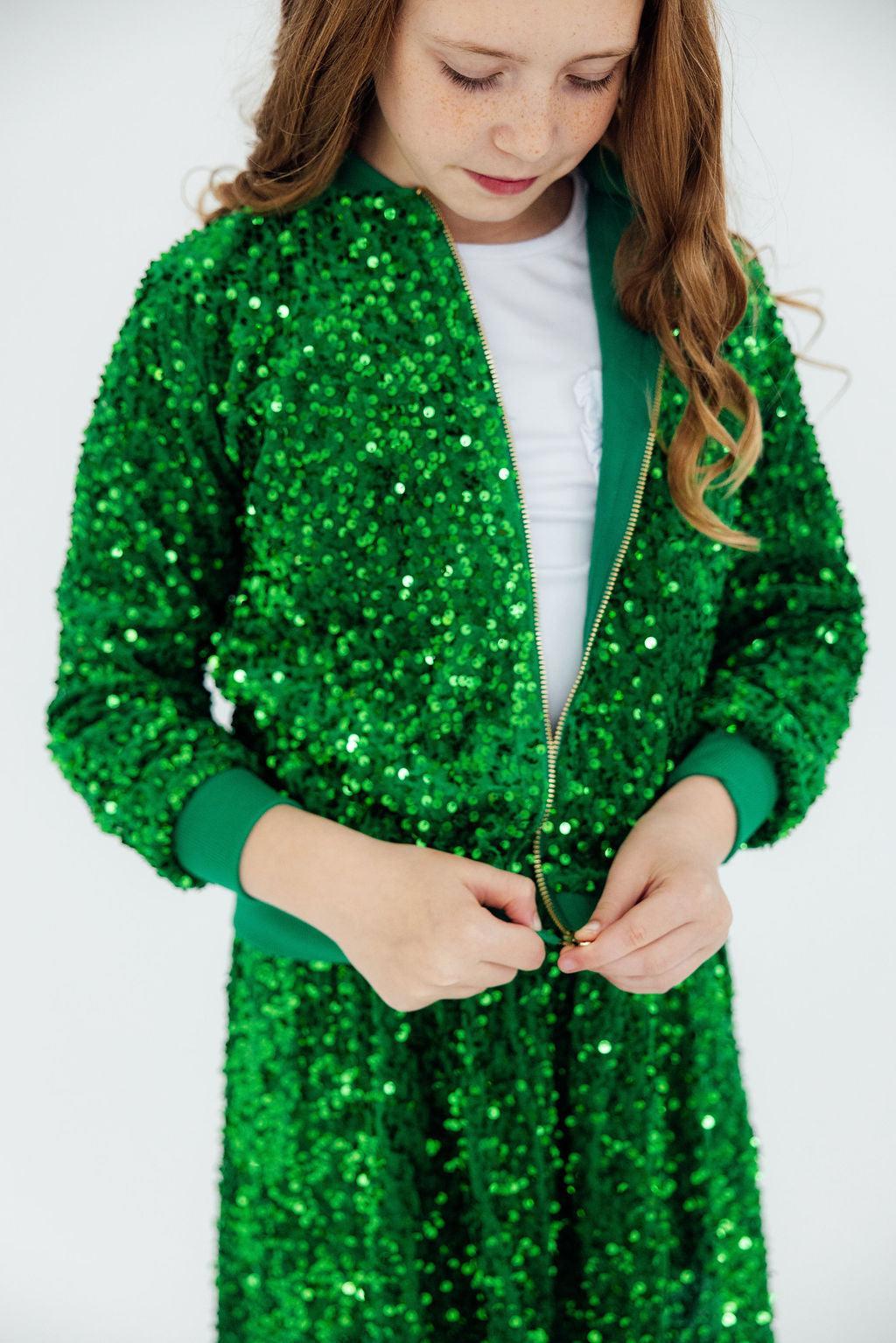 Kelly Green Velvet Sequin Jacket - Aaria Tees Aaria Tees