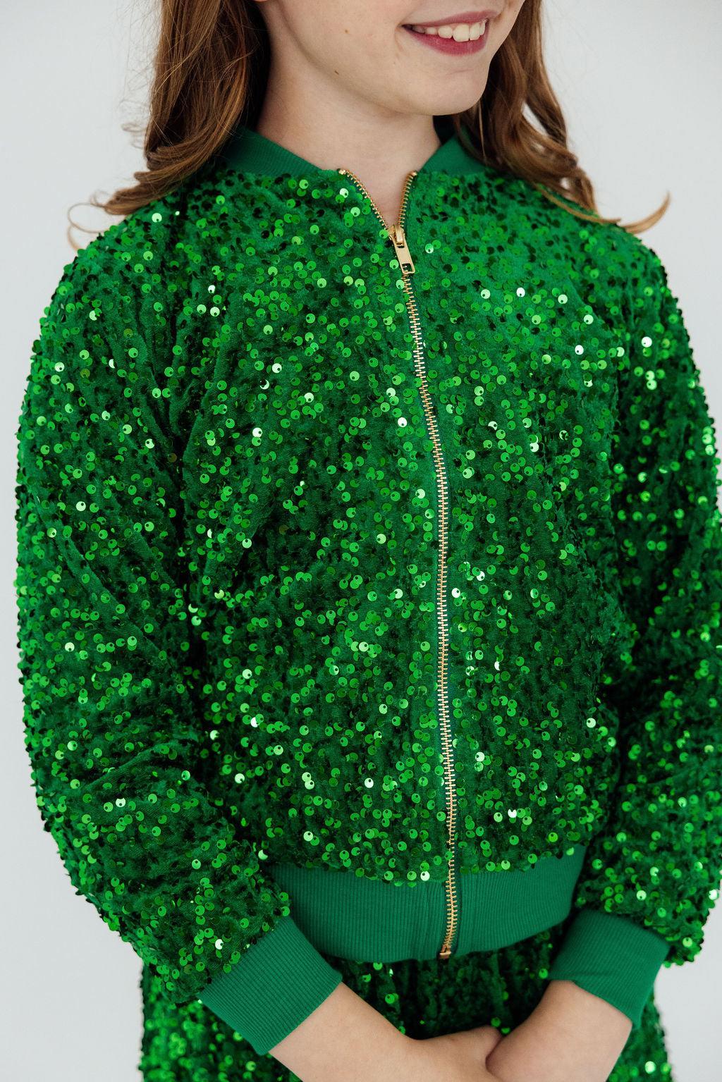 Kelly Green Velvet Sequin Jacket - Aaria Tees