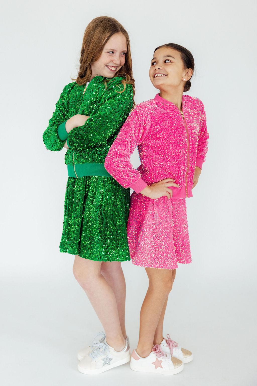 Kelly Green Velvet Sequin Twirl Skort - Aaria Tees Aaria Tees