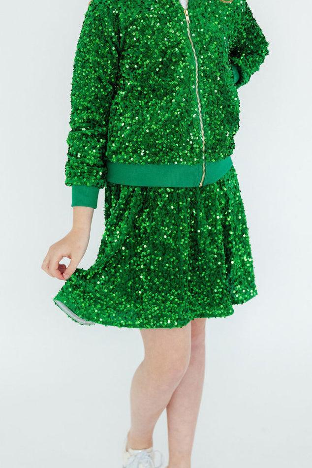 Kelly Green Velvet Sequin Twirl Skort - Aaria Tees