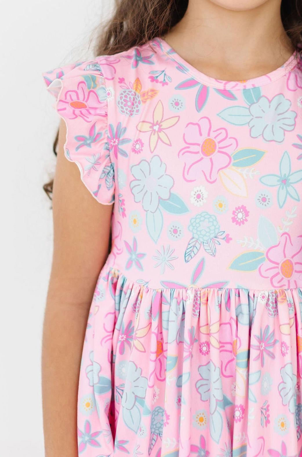 Beachy Blooms Flutter Sleeve Twirl Dress - Aaria Tees Aaria Tees