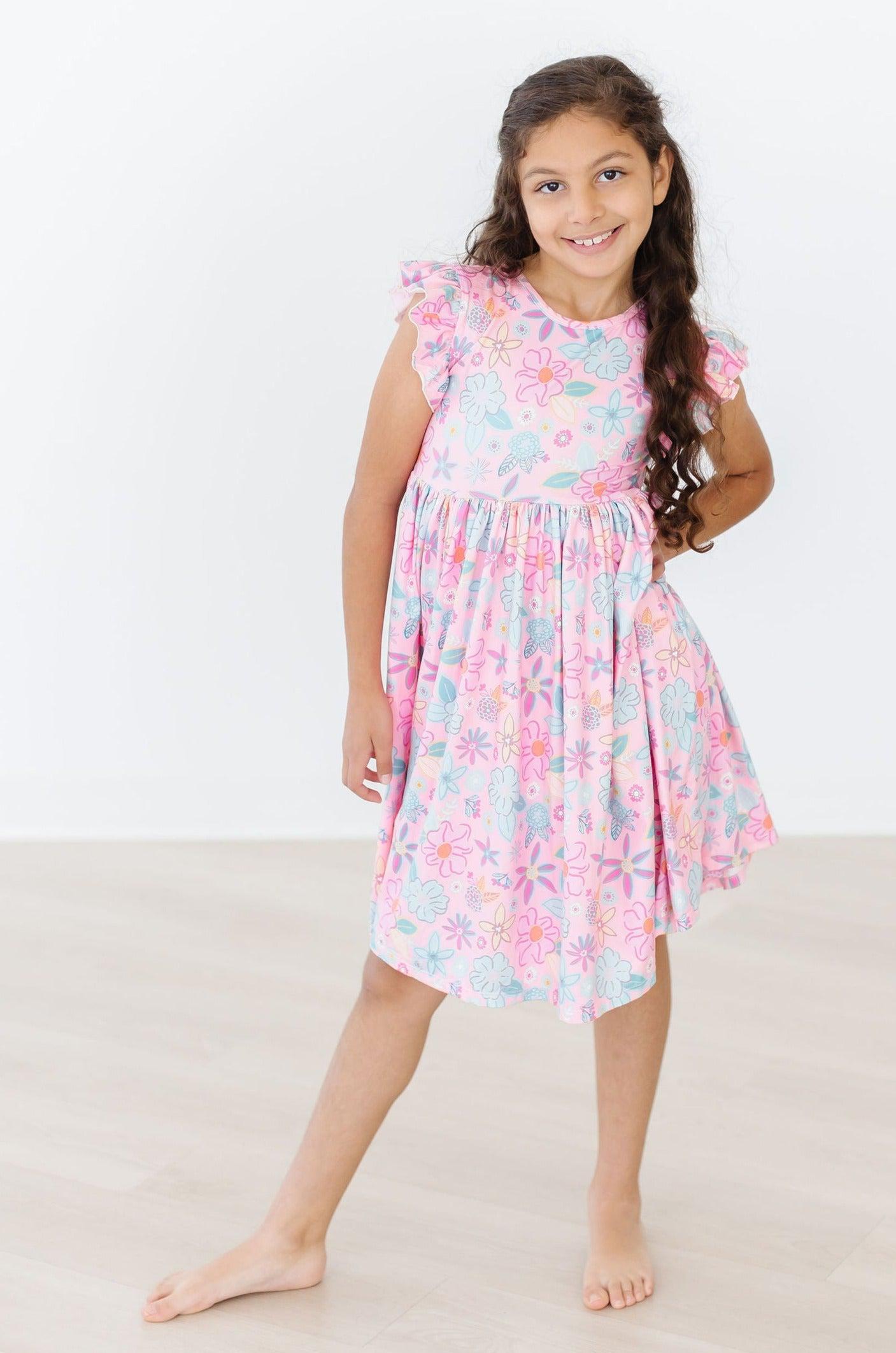Beachy Blooms Flutter Sleeve Twirl Dress - Aaria Tees Aaria Tees
