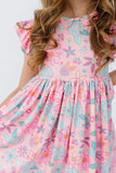 Beachy Blooms Flutter Sleeve Twirl Dress - Aaria Tees Aaria Tees