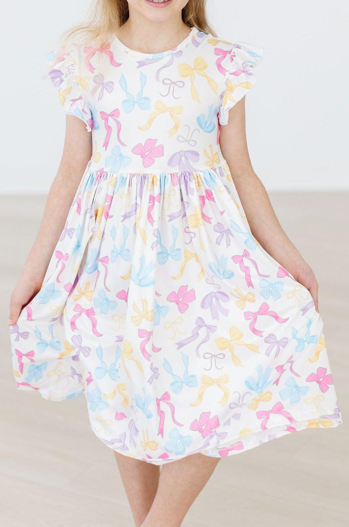 Bow-tastic Flutter Sleeve Twirl Dress - Aaria Tees Aaria Tees