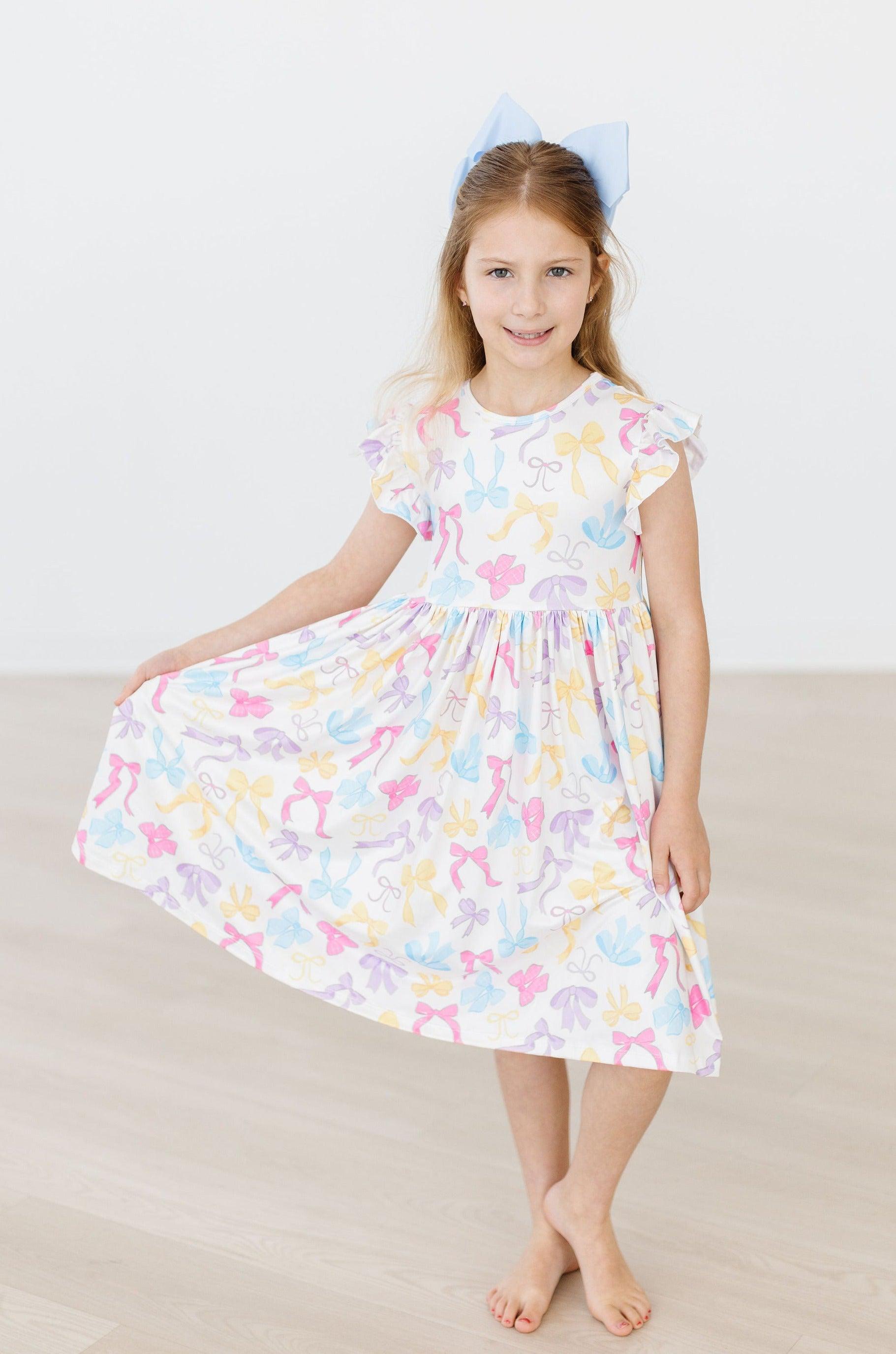 Bow-tastic Flutter Sleeve Twirl Dress - Aaria Tees Aaria Tees