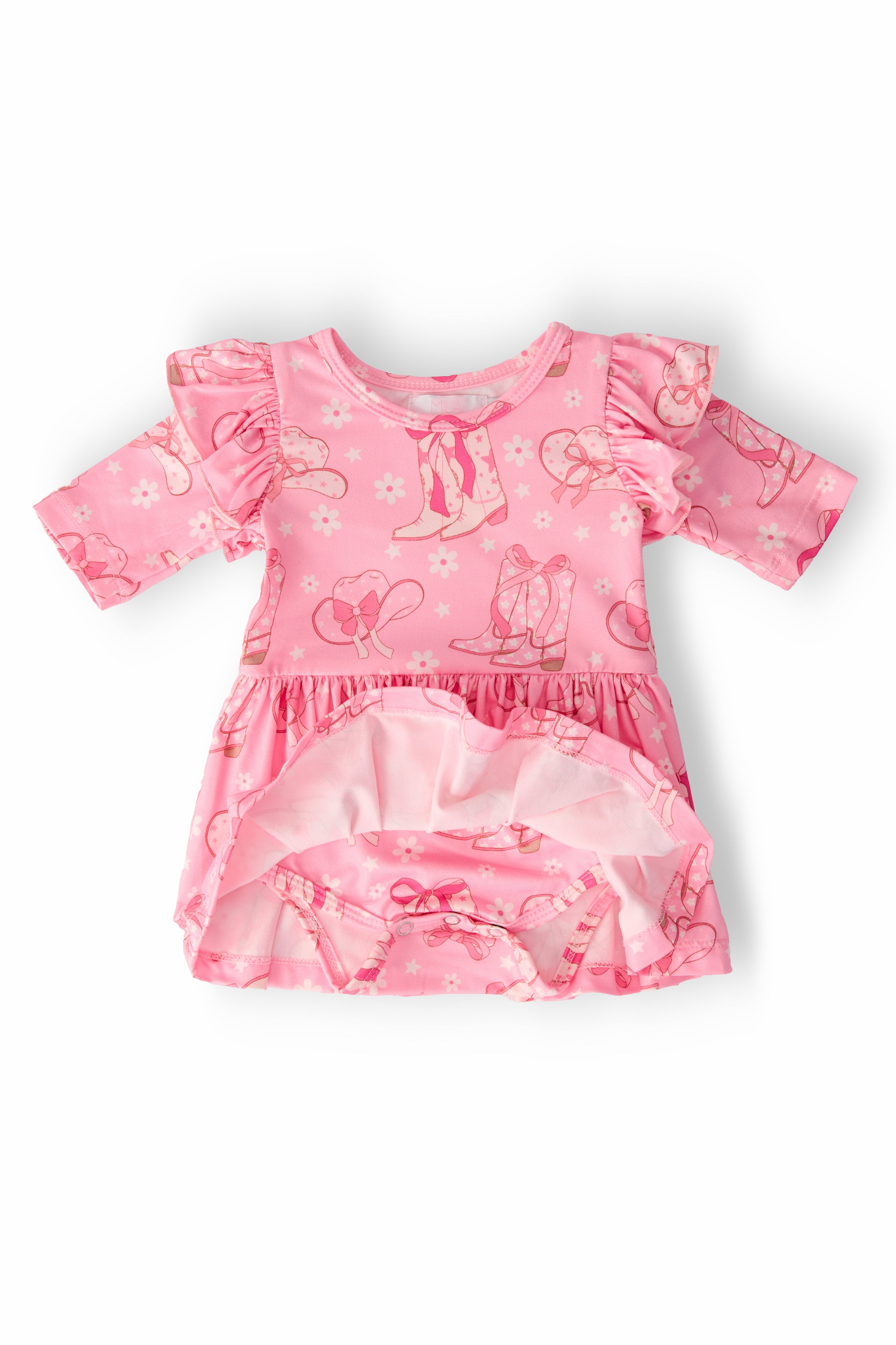 Howdy 3/4 Sleeve Flutter Twirl Bodysuit - Aaria Tees Aaria Tees