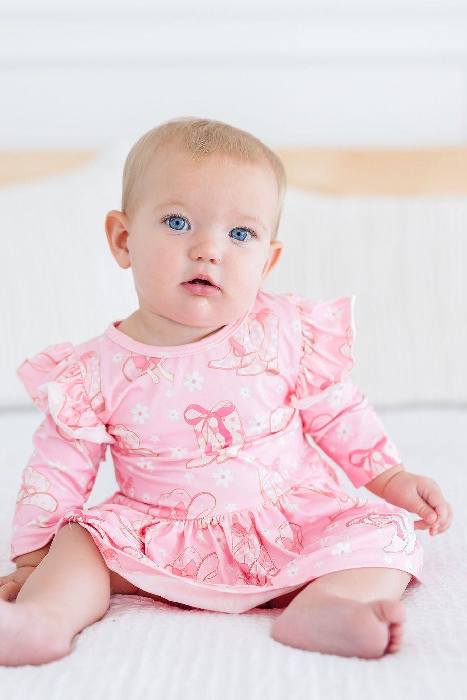Howdy 3/4 Sleeve Flutter Twirl Bodysuit - Aaria Tees Aaria Tees