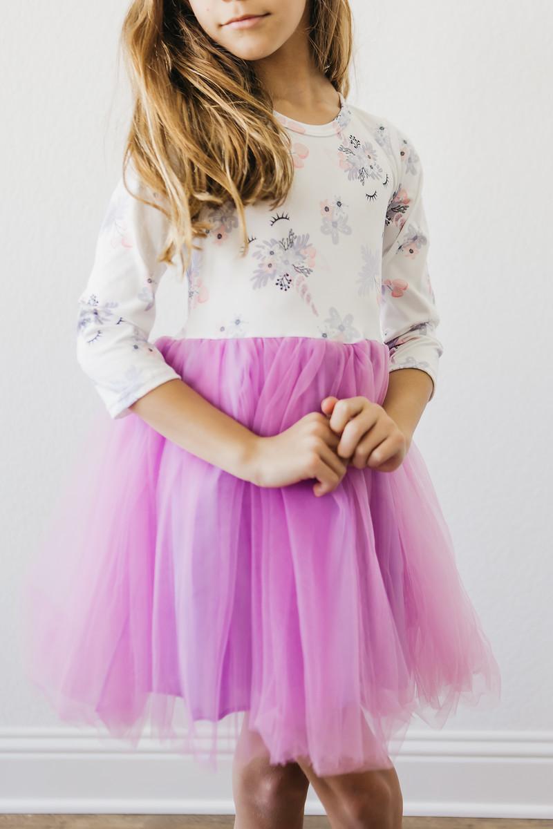 Lilac Unicorn Dream L/S Tutu Dress - Aaria Tees Aaria Tees