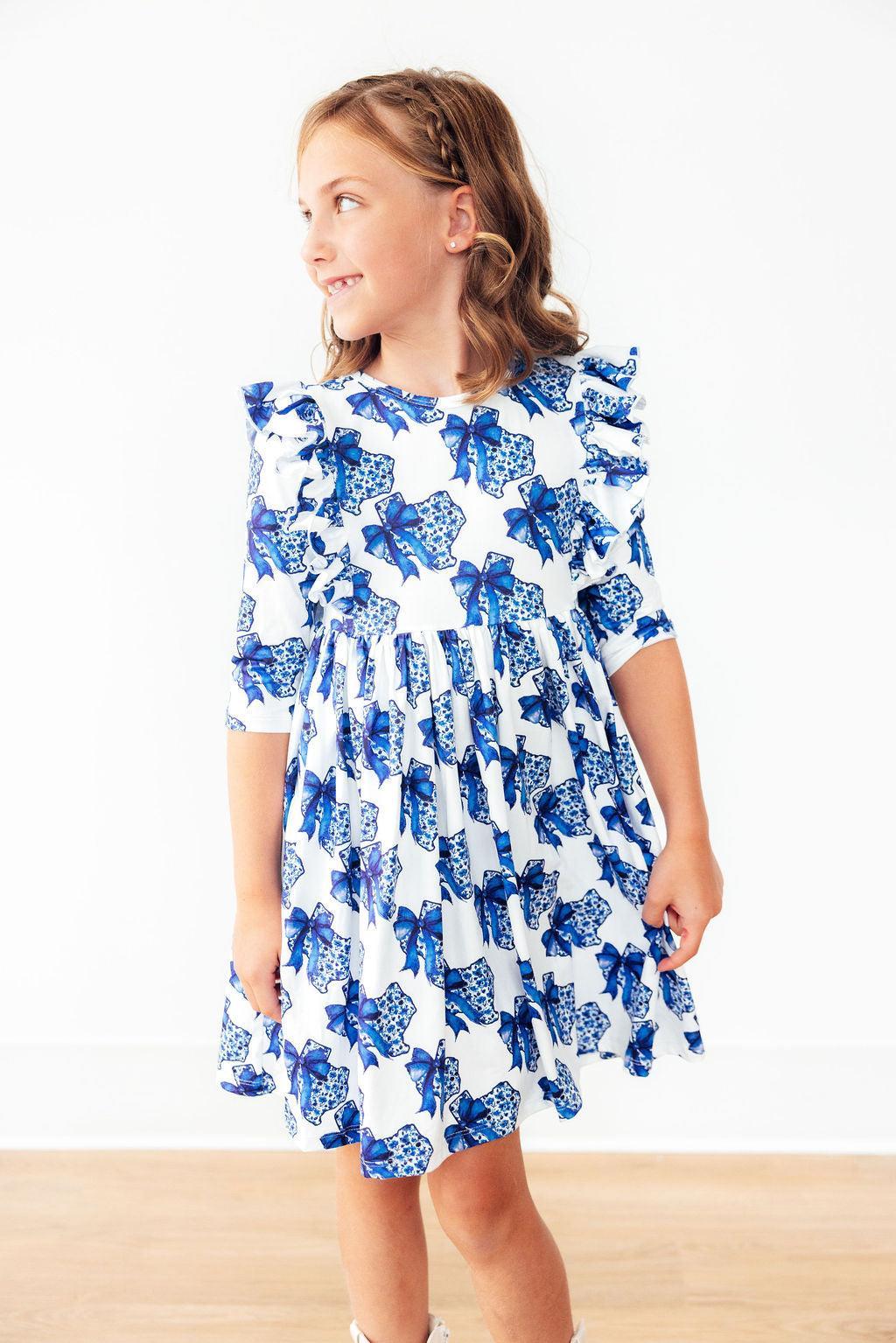 Lone Star 3/4 Sleeve Ruffle Twirl Dress - Aaria Tees Aaria Tees