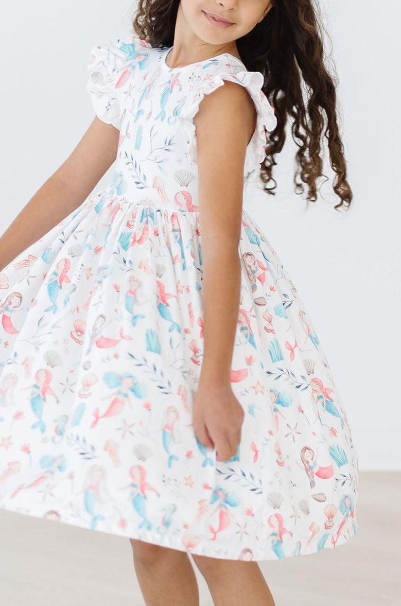 Mermaid Friends Flutter Sleeve Twirl Dress - Aaria Tees Aaria Tees