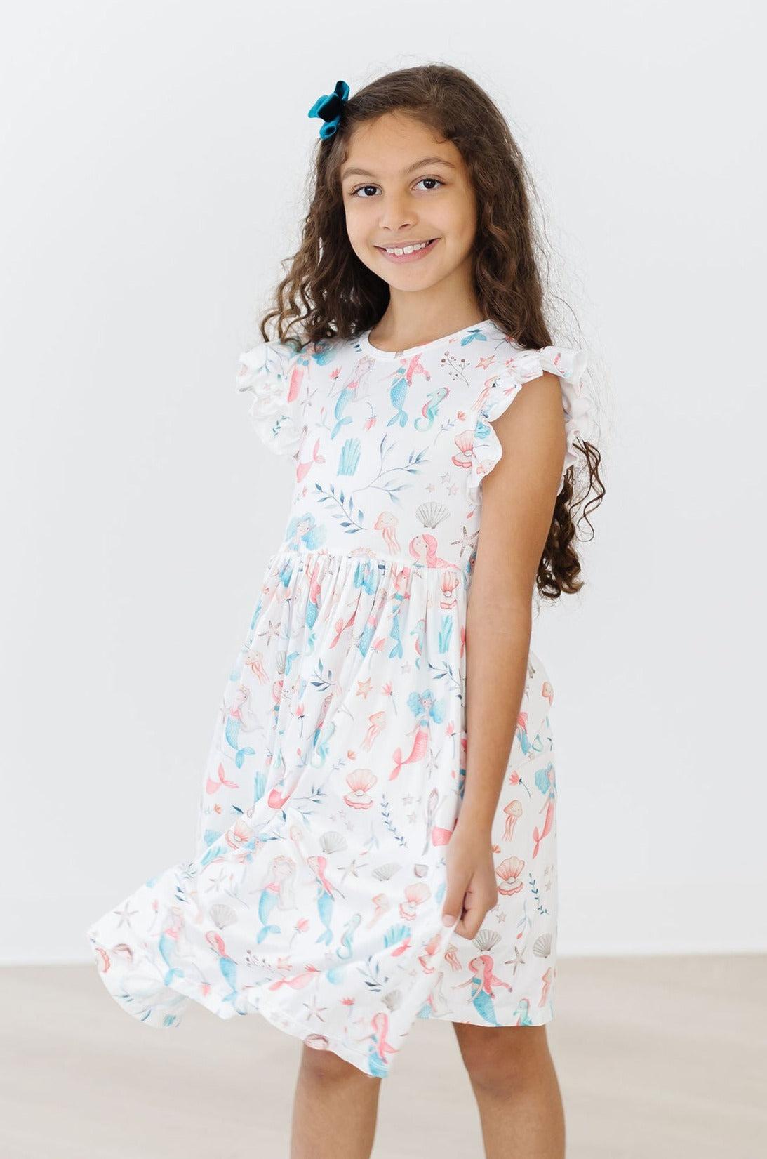 Mermaid Friends Flutter Sleeve Twirl Dress - Aaria Tees
