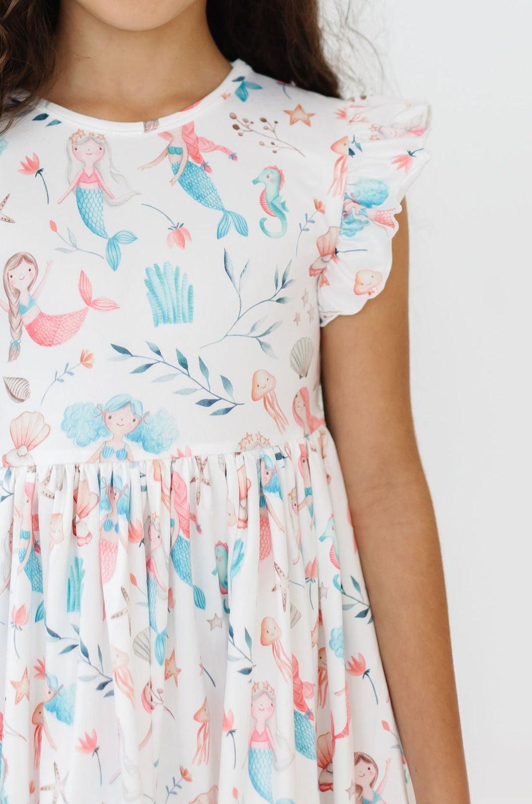 Mermaid Friends Flutter Sleeve Twirl Dress - Aaria Tees Aaria Tees