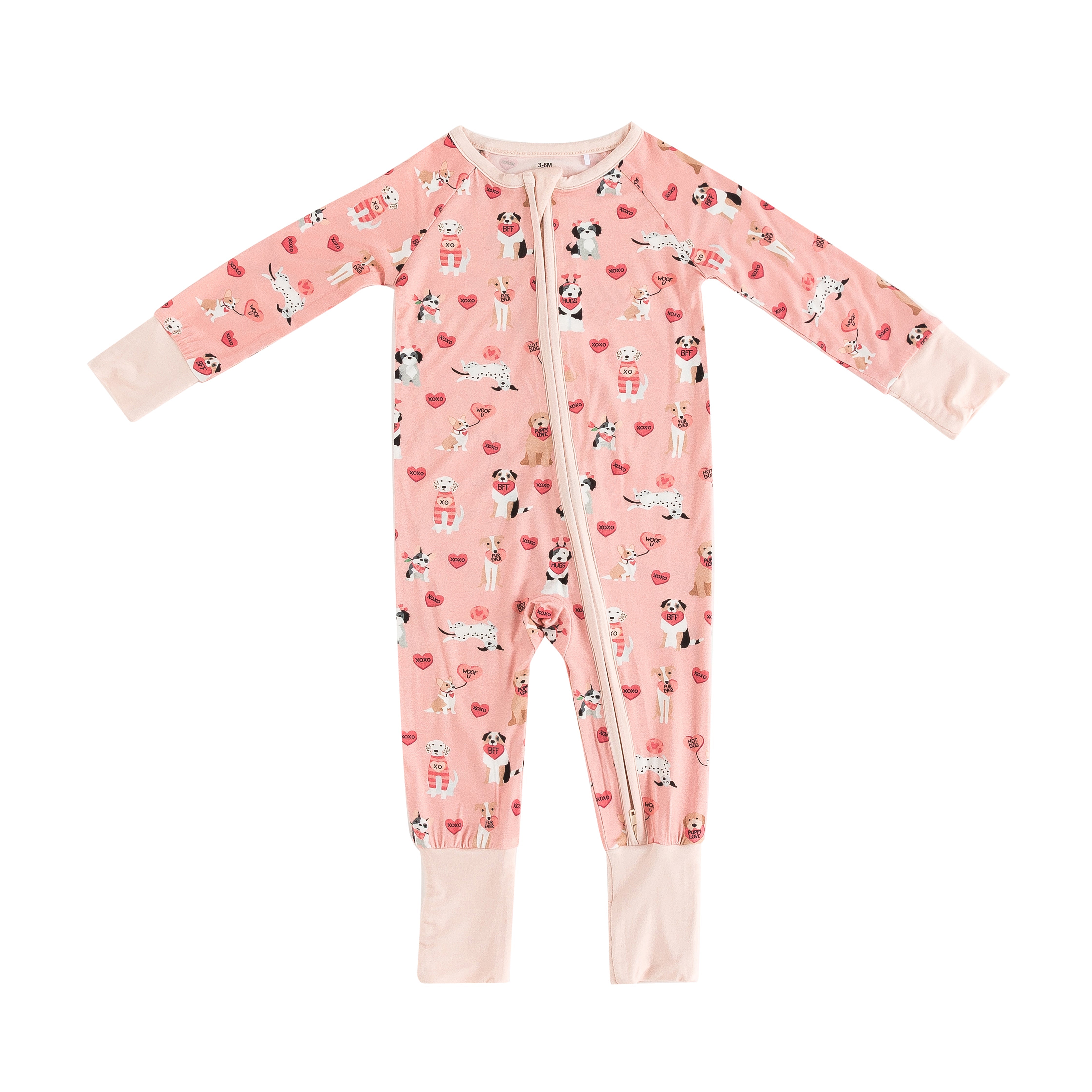 Pups & Kisses (Convertible Zip Footies) - Pink - Aaria Tees Aaria Tees