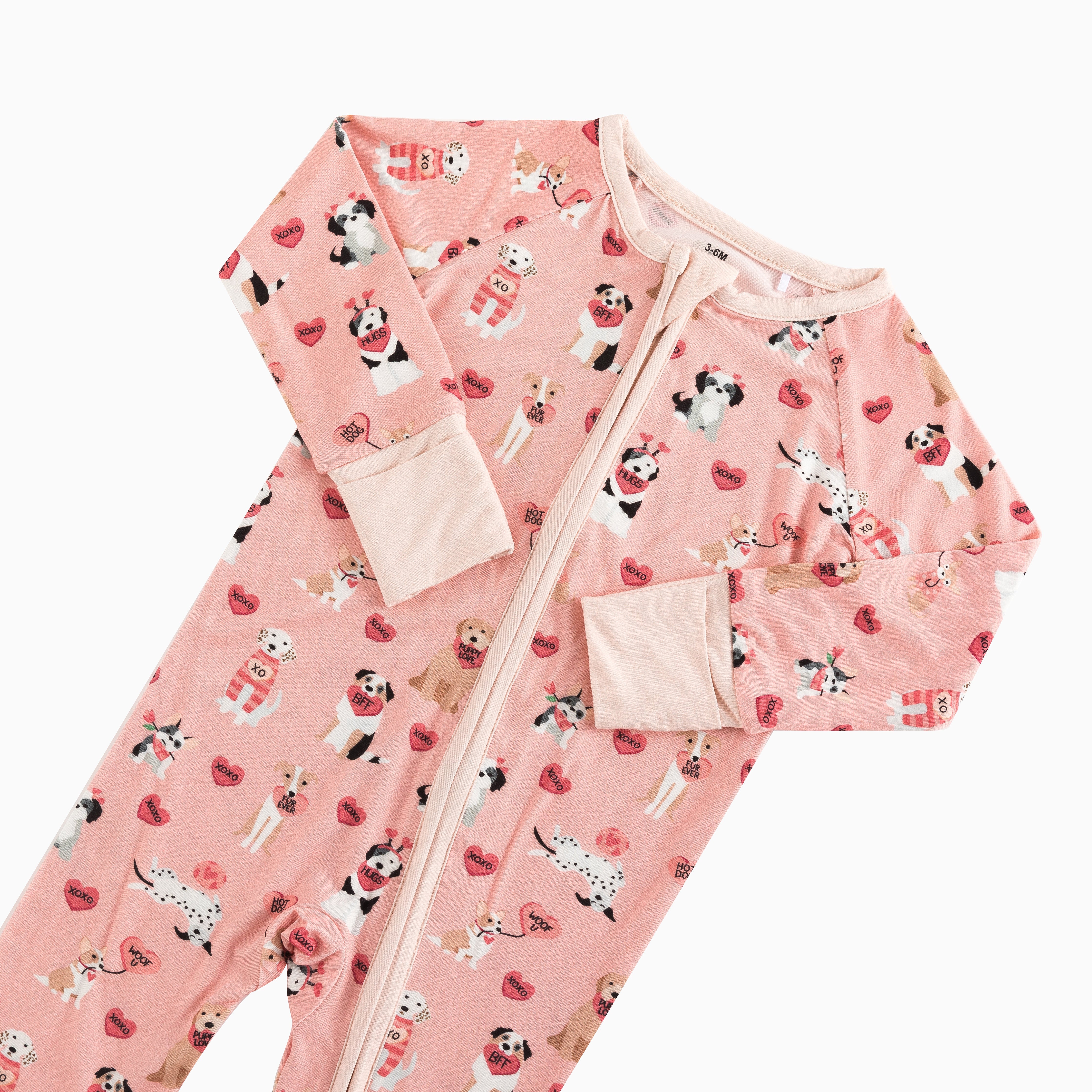 Pups & Kisses (Convertible Zip Footies) - Pink - Aaria Tees Aaria Tees