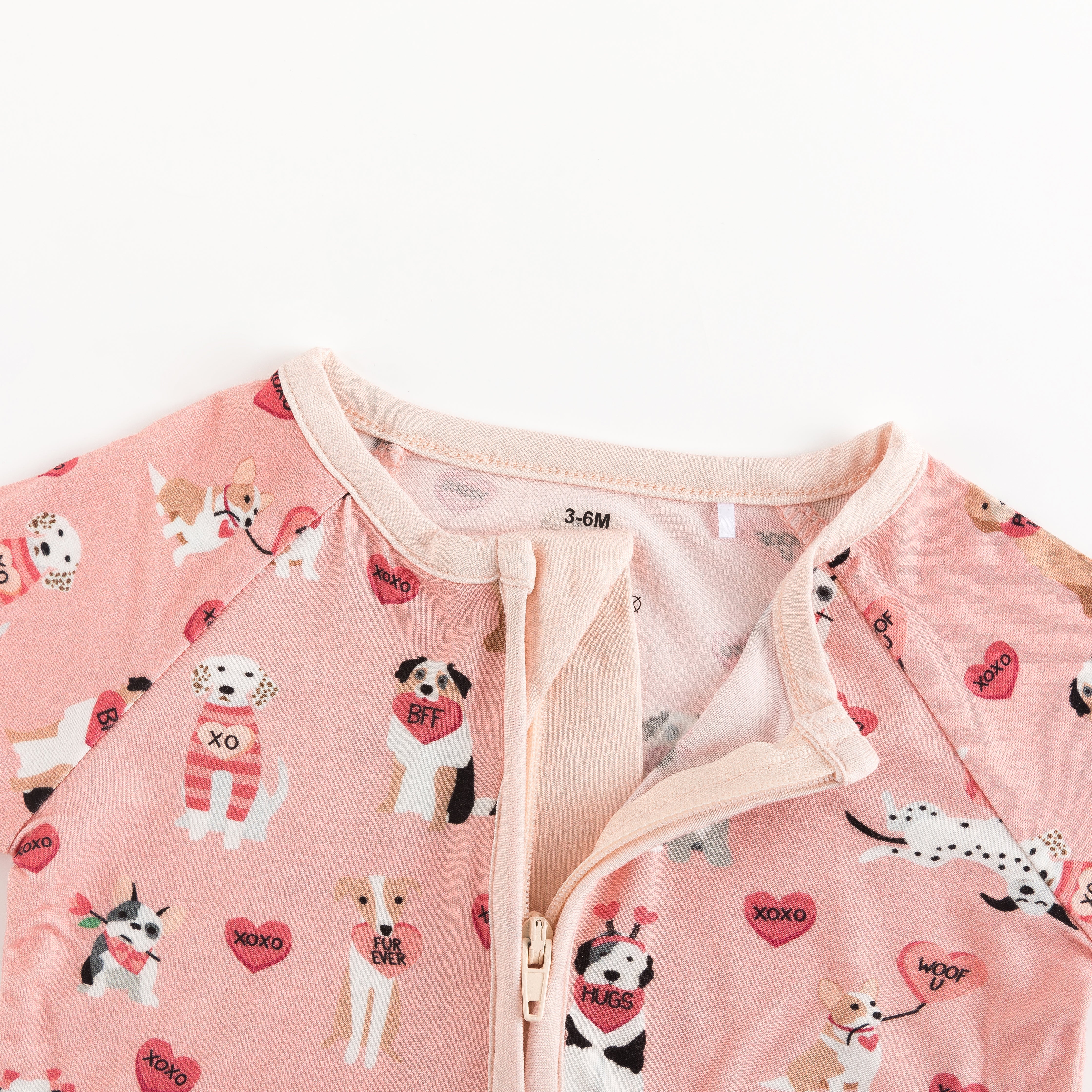 Pups & Kisses (Convertible Zip Footies) - Pink - Aaria Tees Aaria Tees