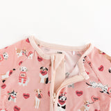 Pups & Kisses (Convertible Zip Footies) - Pink - Aaria Tees Aaria Tees