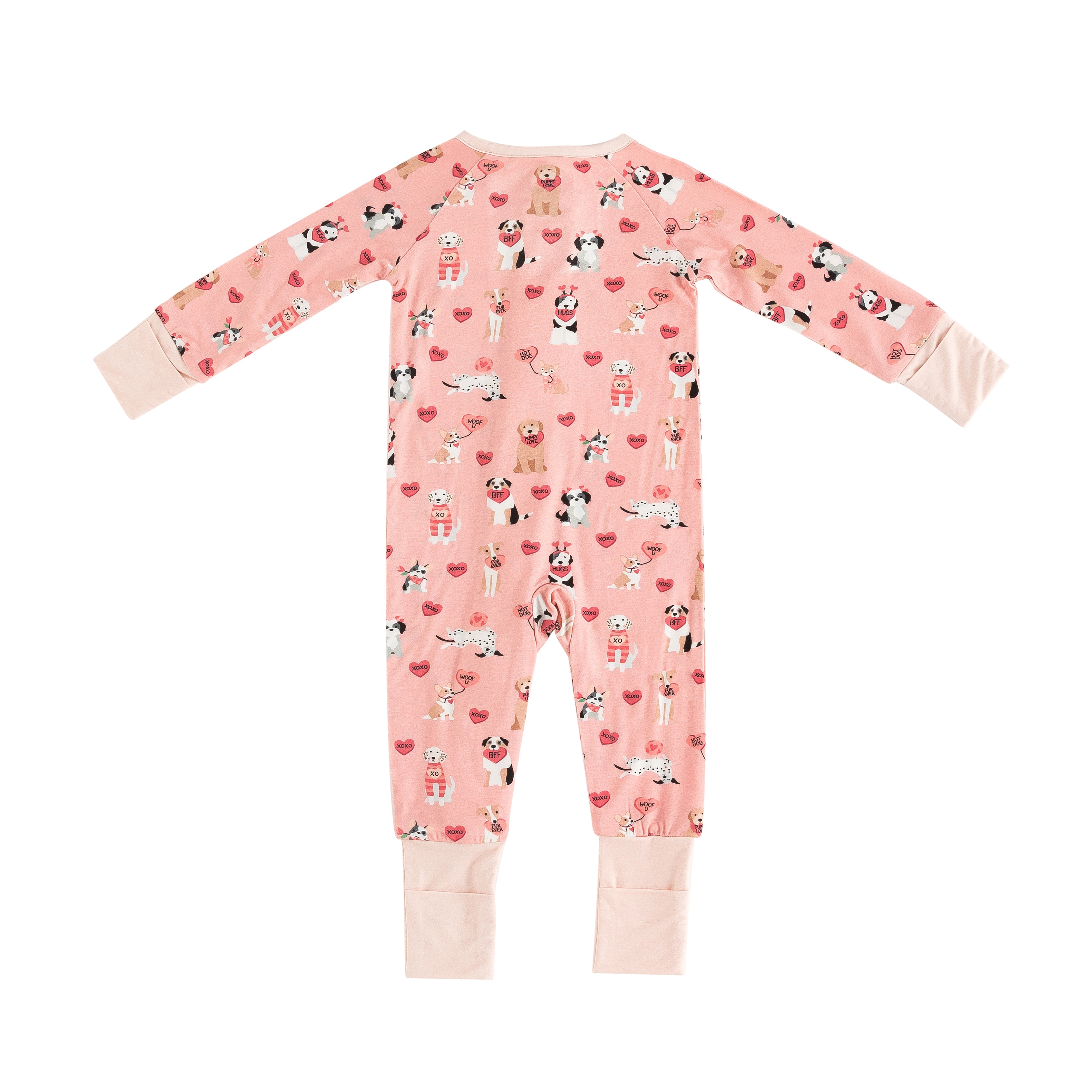 Pups & Kisses (Convertible Zip Footies) - Pink - Aaria Tees Aaria Tees