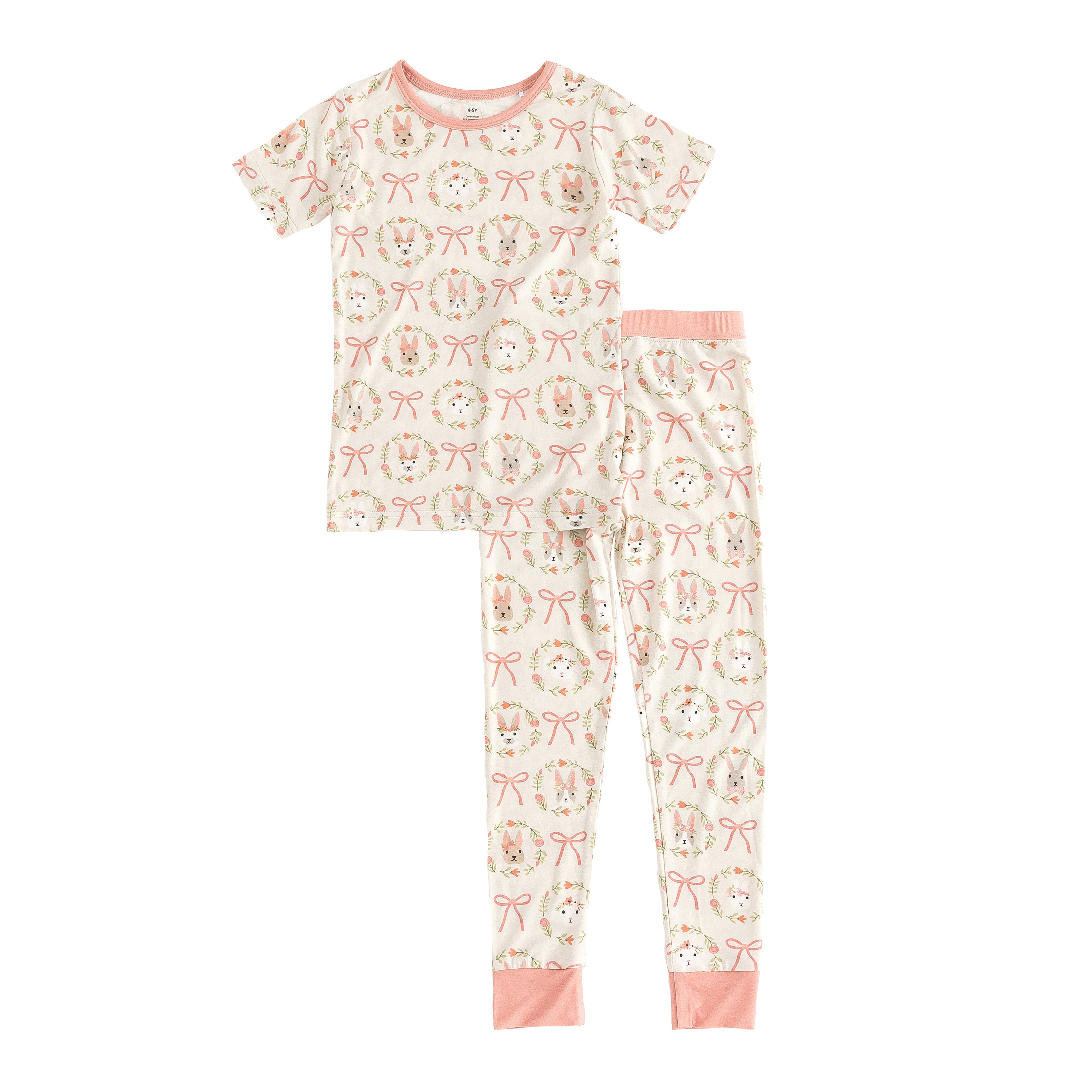 Bows & Bunnies (Short Sleeve PJ) - Pink - Aaria Tees Aaria Tees