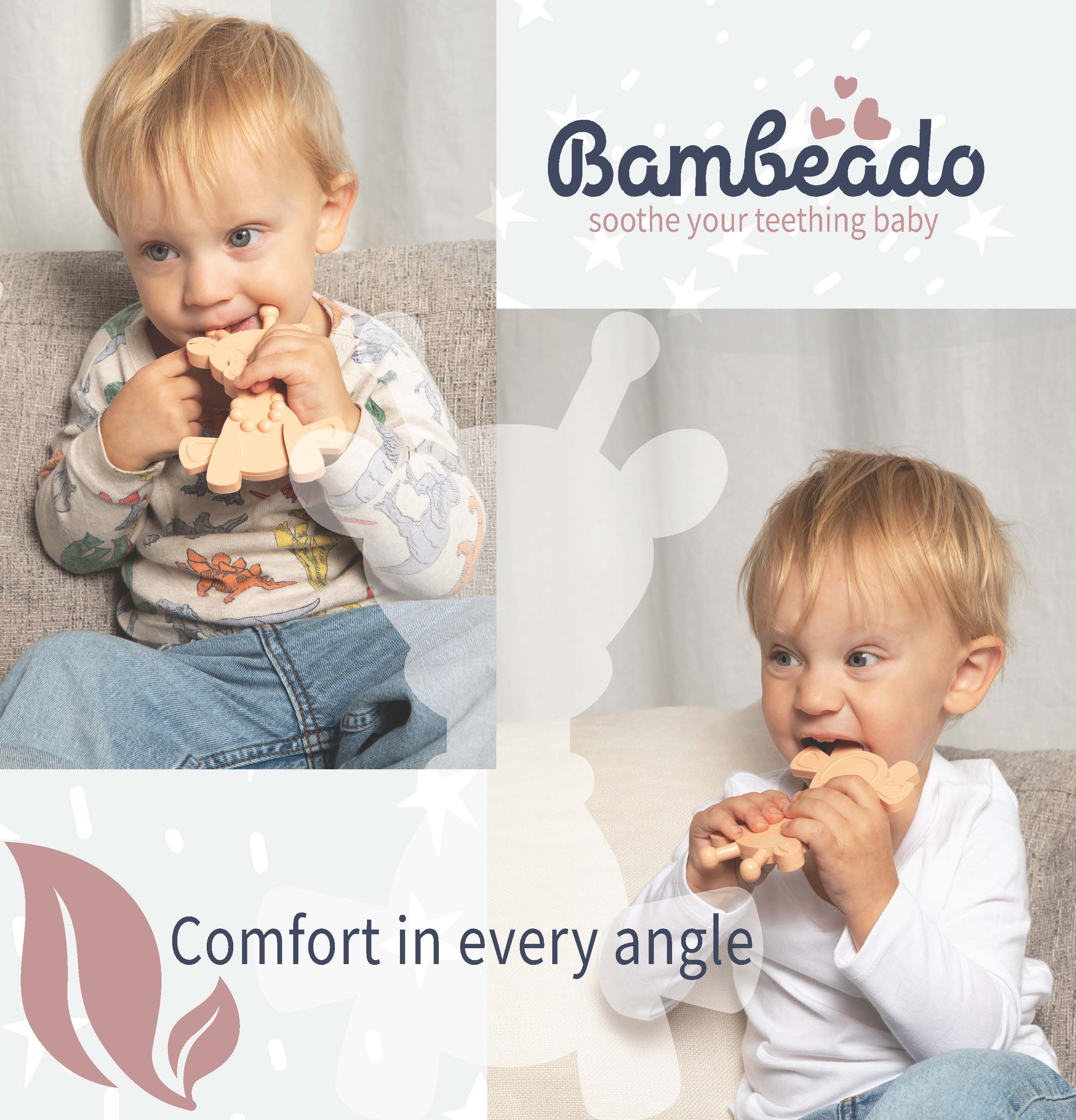 The Little Bamber - Pink - Natural Rubber & Baltic Amber Teething Toy - Aaria Tees Aaria Tees