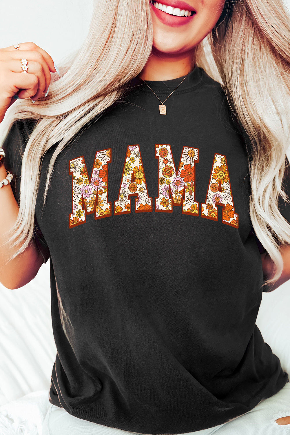 Sunny Flower MAMA Letter Graphic Tee - Aaria Tees Aaria Tees
