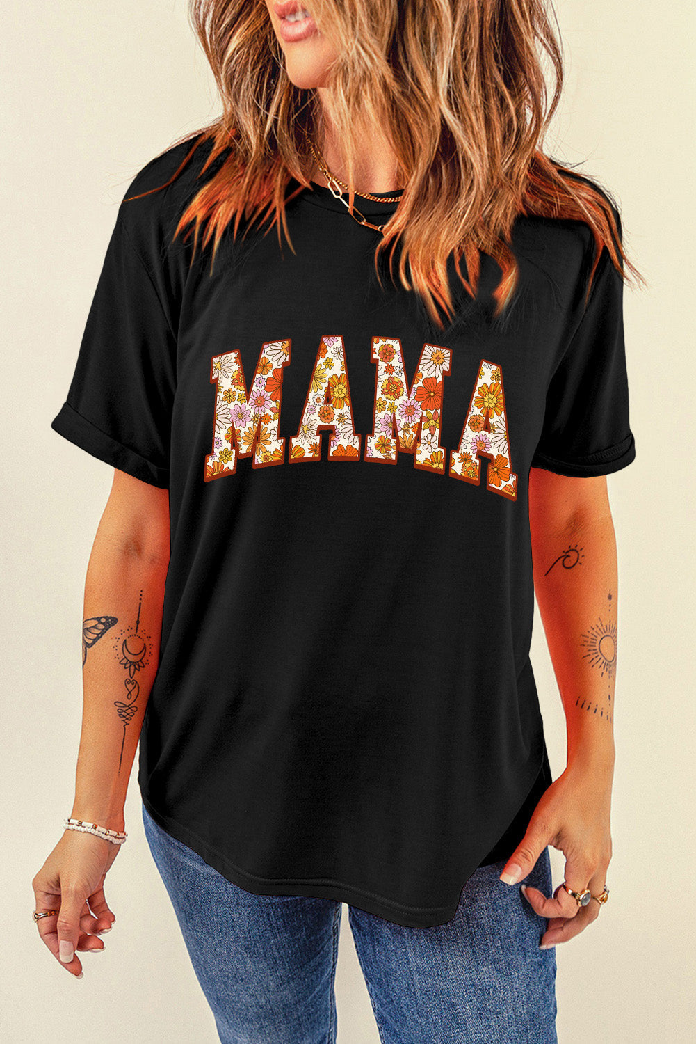 Sunny Flower MAMA Letter Graphic Tee - Aaria Tees Aaria Tees