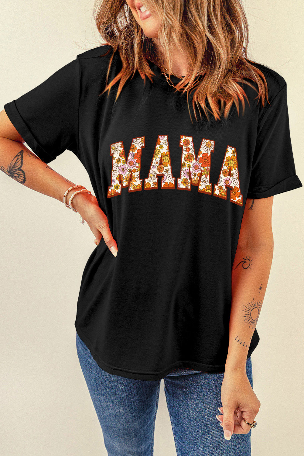 Sunny Flower MAMA Letter Graphic Tee - Aaria Tees Aaria Tees