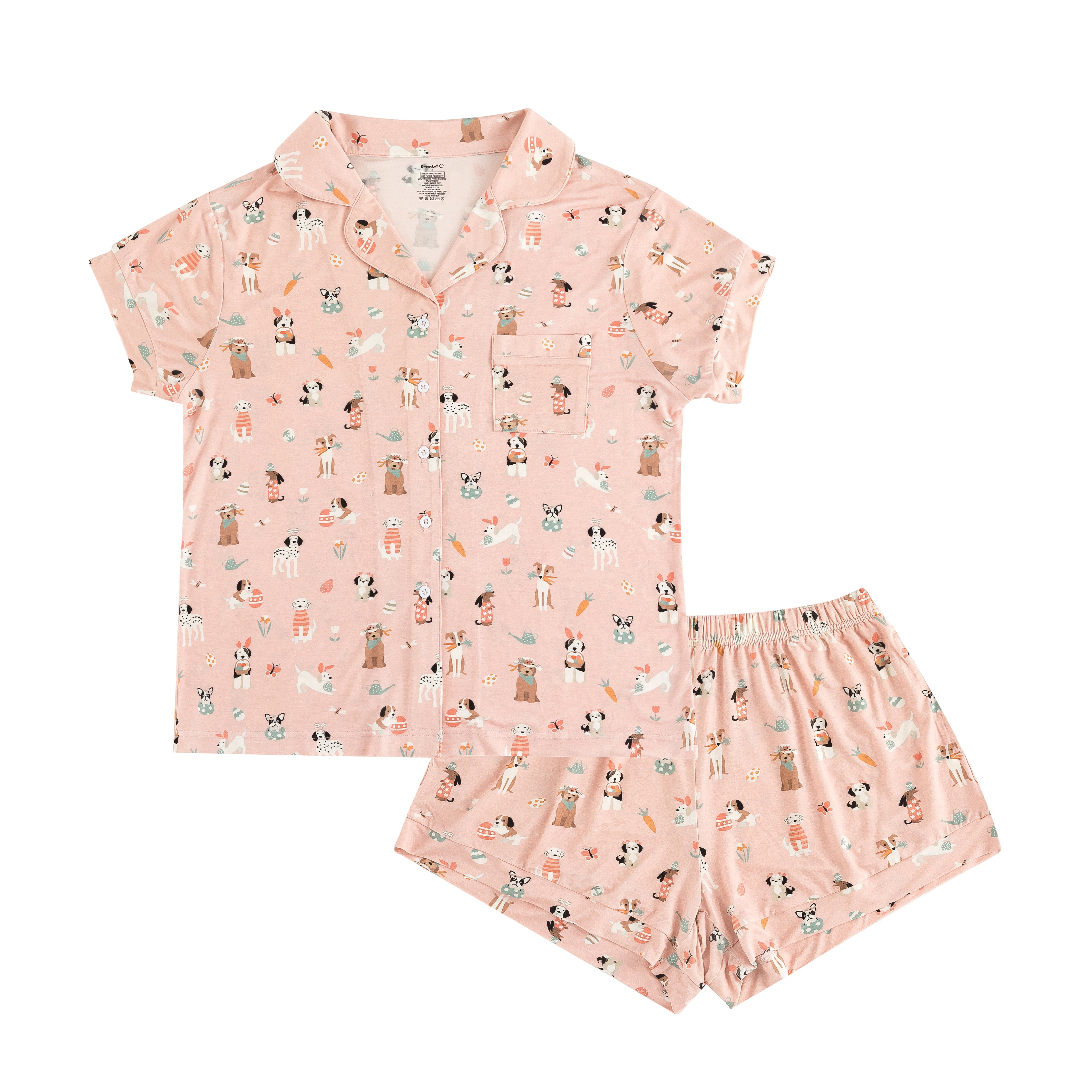 Puppy Egg Hunt (Women's Short Sleeve PJ) - Pink - Aaria Tees Aaria Tees